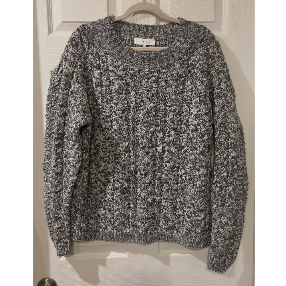 John + Jenn Spanish Twist Sweater M NWT Gray Marled Cable Knit Oversized Chunky